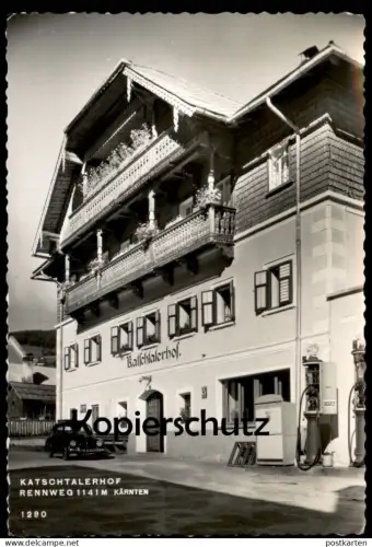 ALTE POSTKARTE KATSCHTALER HOF SHELL TANKSTELLE VW KÄFER RENNWEG ÖSTERREICH Volkswagen petrol station cpa postcard