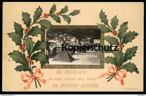 ALTE POSTKARTE DE MONACO JE VOUS ENVOIE MES VOEX DE BONNE ANNÉE KANONEN MONTE CARLO canons cpa postard Ansichtskarte AK