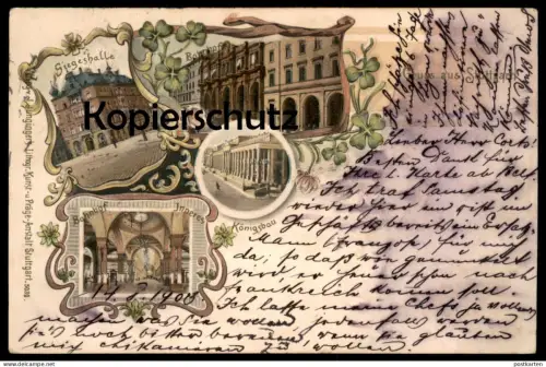 ALTE LITHO POSTKARTE GRUSS AUS STUTTGART SIEGESHALLE BAHNHOF INNERES KÖNIGSBAU 1900 Ansichtskarte AK cpa postcard