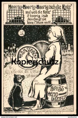 ALTE POSTKARTE GRUSS VOM HEMDGLONKER KONSTANZ HEMDGLUNKER HOORIG HOORIG ISCH DIE KATZ FASNACHT KARNEVAL Katze cat chat