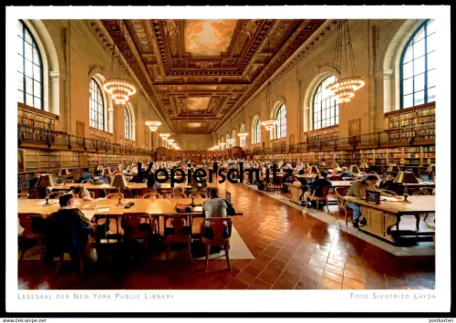 POSTKARTE LESESAAL DER NEW YORK PUBLIC LIBRARY Bibliothek bibliotheque reading book Buch lesen postcard Ansichtskarte AK
