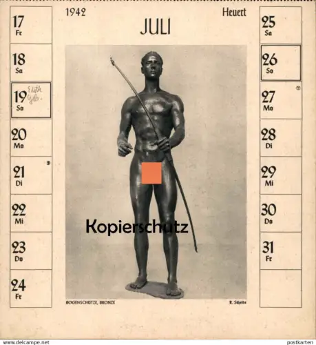 ALTE POSTKARTE RICHARD SCHEIBE BOGENSCHÜTZE 1942 DEUTSCHE PLASTIK MÄNNERAKT Bildhauer sculpteur nude man postcard cpa