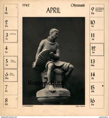 ALTE POSTKARTE HERMANN HOSAEUS SCHIFFERJUNGE DEUTSCHE PLASTIK 1942 Akkordeon Bildhauer sculpteur sculptor Ansichtskarte