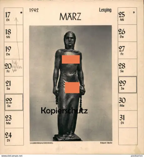 ALTE POSTKARTE RICHARD SCHEIBE 1942 SAARBEFREIUNGSDENKMAL SAARBEFREIUNG DEUTSCHE PLASTIK Bildhauer sculpteur sculptor