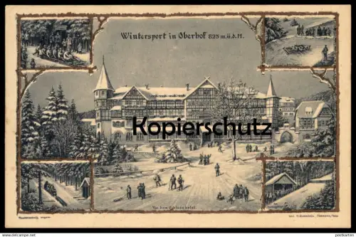 ALTE POSTKARTE WINTERSPORT IN OBERHOF BOB SLEIGH SCHLITTEN AM START IN DER KURVE ELEKTRISCHER AUFZUG SKISPRUNG Ski AK