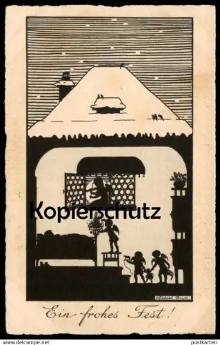 ALTE KÜNSTLER POSTKARTE EIN FROHES FEST ENGEL KIND ELSBETH FORCK angel ange Scherenschnitt Ansichtskarte AK cpa postcard