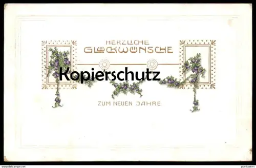 ALTE PRÄGE POSTKARTE HERZLICHE GLÜCKWÜNSCHE ZUM NEUEN JAHRE NEUJAHR vergoldet goldfarben Ansichtskarte AK cpa postcard