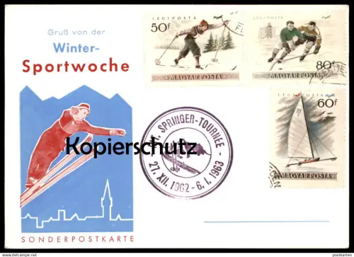 ÄLTERE POSTKARTE GRUSS VON DER WINTER-SPORTWOCHE SRINGER-TOURNEE 1963 SKISPRINGEN Sonderpostkarte ski jumping postcard