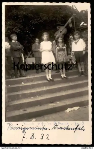 ALTE FOTO POSTKARTE DRACHENFELS KÖNIGSWINTER 1932 KINDER MÄDCHEN JUNGE GITARRE Photo an Burg Weckbecker Lehmen