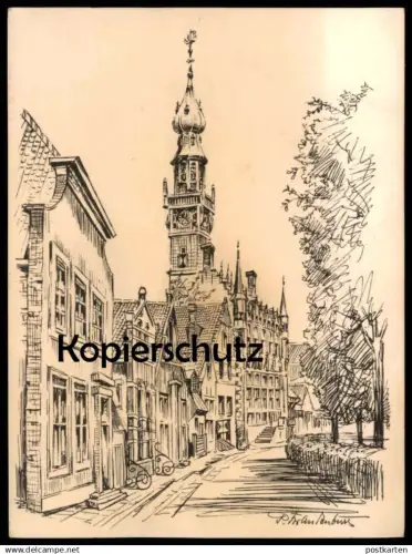 ÄLTERE KÜNSTLER POSTKARTE VEERE MARKT MET STADHUIS Nederland cpa postcard Ansichtskarte AK