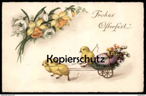 ALTE POSTKARTE FROHES OSTERFEST KUTSCHER MIT PEITSCHE KÜKEN ZIEHEN KUTSCHE MIT OSTEREI chick easter paques postcard cpa
