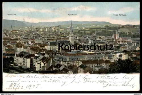 ALTE POSTKARTE HAGEN WESTFALEN PANORAMA LUTHERKIRCHE KATHOLISCHE KIRCHE NEUES RATHAUS Ansichtskarte AK postcard cpa