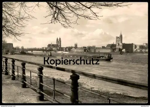 ÄLTERE POSTKARTE MAGDEBURG ELBANSICHT FRACHTSCHIFF ELBE Schiff cargo freight ship vrachtschip Ansichtskarte postcard cpa