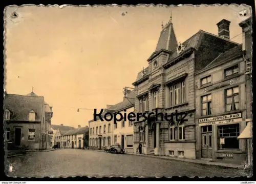 ÄLTERE POSTKARTE MERBES-LE-CHATEAU MASION COMMUNALE CAFÉ DE LA JUSTICE DE PAIX LOCAL U.P.A. MARTINI BYRRH Belgique Belge