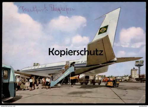 ÄLTERE POSTKARTE FLUGHAFEN FRANKFURT AM MAIN ABFERTIGUNG VARIG BRASILIEN Flugzeug Airport Airplane Aircraft Brazil cpa