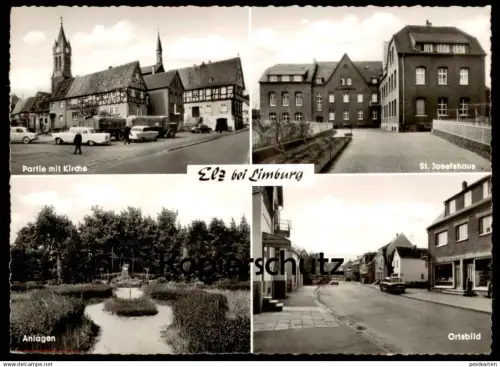 ÄLTERE POSTKARTE ELZ BEI LIMBURG ST. JOSEFSHAUS ORTSBILD ANLAGEN PARTIE MIT KIRCHE WESTERWALD Ansichtskarte AK postcard