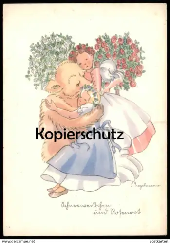 ALTE POSTKARTE MÄRCHEN SCHNEEWEISSCHEN UND ROSENROT BÄR SUSANNE ENGELMANN ours bear fairy tale Ansichtskarte postcard