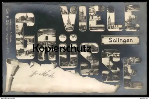 ALTE POSTKARTE VIELE GRÜSSE AUS SOLINGEN MIKROSKOP POSTKARTE CARL H. ODEMAR MAGDEBURG 1904 MIKROSKOPKARTE Ansichtskarte