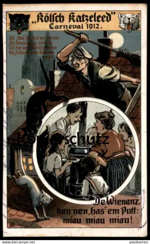 ALTE POSTKARTE KÖLN CARNEVAL 1912 KÖLSCH KATZELEED CÖLN KARNEVAL DE WIENANZ HAN NEN HAS EM POTT Katze Lied song cat chat