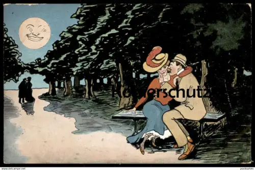 ALTE POSTKARTE KÜSSENDES LIEBESPAAR KISSING COUPLE MOND Kuss moon erotic Stempel Charlottenburg Berlin cpa postcard
