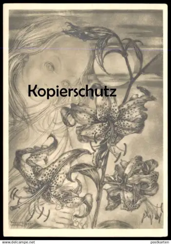 ALTE POSTKARTE KÖNIGSLILIE KIND SULAMITH WÜLFING TIGER-LILIE TIGER-LILY Mädchen girl Botanik Plfanze Blume flower AK cpa