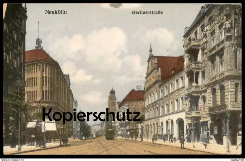 ALTE POSTKARTE BERLIN NEUKÖLLN BERLINERSTRASSE BERLINER STRASSE Strassenbahn Restauration Ansichtskarte AK cpa postcard