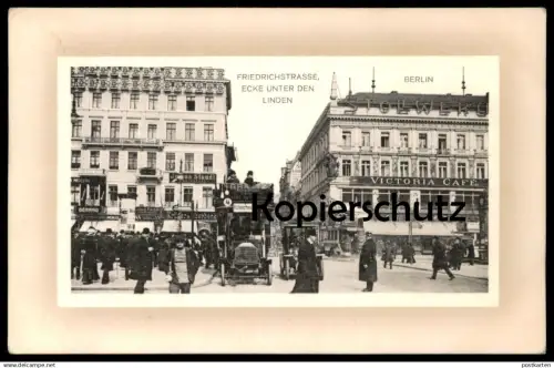 ALTE POSTKARTE BERLIN UNTER DEN LINDEN ECKE FRIEDRICHSTRASSE LINIE 4 HALLESCHES TOR GRAETZ  METALLFADEN LAMPE STAUDT AK