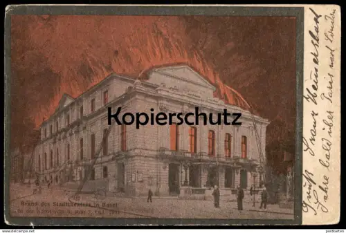 ALTE POSTKARTE BASEL BRAND STADTTHEATER NACHT VOM 06. ZUM 07. OKTOBER 1904 Katastrophe fire postcard cpa Ansichtskarte