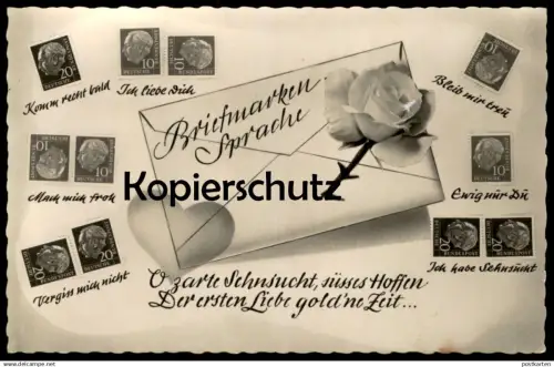 ÄLTERE POSTKARTE BRIEFMARKENSPRACHE Briefmarke couple Briefmarken postage stamp stamps timbre langage timbres Rose Liebe