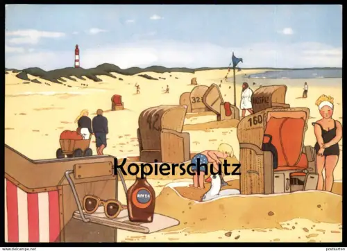 ÄLTERE KÜNSTLER POSTKARTE INSEL AMRUM NORDSEEBAD STRANDSZENE AM KNIEPSAND NIVEA SONNENCREME KARIN BLUME Ansichtskarte AK