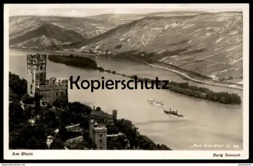 ALTE POSTKARTE AM RHEIN BURG SONNECK NIEDERHEIMBACH SCHIFFE DAMPFER STEMPEL M.S. GRAF ZEPPELIN Ansichtskarte postcard