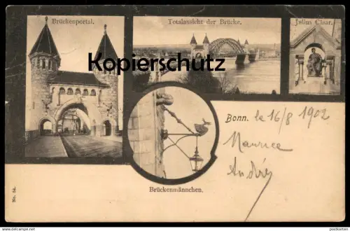 ALTE POSTKARTE BONN AM RHEIN BRÜCKENMÄNNCHEN BRÜCKENPORTAL JULIUS CÄSAR TOTALANSICHT Ansichtskarte postcard AK cpa