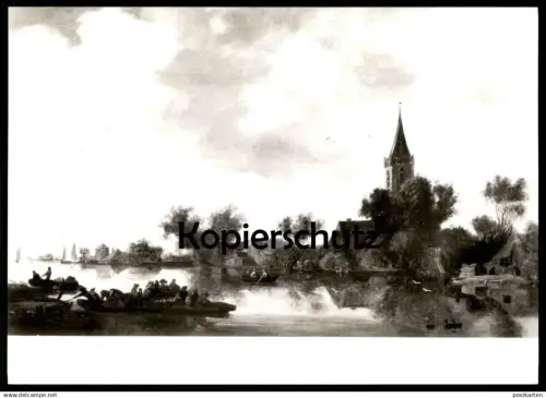 ÄLTERE POSTKARTE FLUSSLANDSCHAFT UND FÄHRE JAN VAN GOYEN 1596 - 1656 MUSEUM WASSERBURG ANHOLT ISSELBURG AK cpa postcard