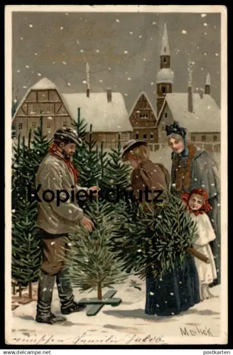 ALTE POSTKARTE FRÖHLICHE WEIHNACHTEN TANNENBAUMKAUF MAILICK SCHNEE WINTER Tannenbaum noel christmas postcard cpa AK