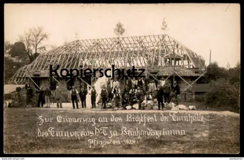 ALTE POSTKARTE REINHARDTSGRIMMA ERINNERUNG RICHTFEST TURNHALLE TURNVEREINS 1924 ARCHITEKTUR architecture Glashütte AK