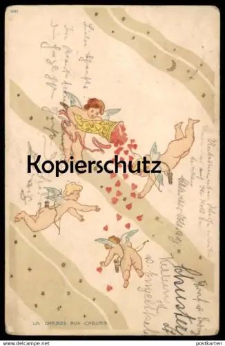 ALTE POSTKARTE ENGEL ANGEL ANGE AMOR AMOURS PFEIL UND BOGEN LIEBESPFEIL LA CHASSE AUX COERS cpa Ansichtskarte postcard