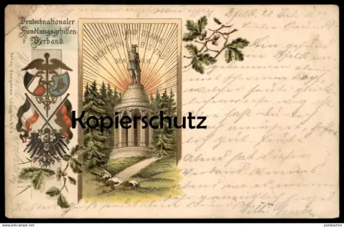 ALTE LITHO POSTKARTE HERMANNSDENKMAL DETMOLD DEUTSCHNATIONALER HANDLUNGSGEHILFENVERBAND Verband Handlungsgehilfe AK cpa
