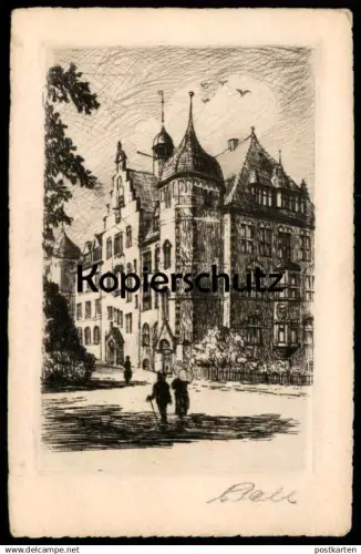 ALTE POSTKARTE FLENSBURG MUSEUM ORIGINAL RADIERUNG HANDABZUG SIGNIERT C. PAHL Ansichtskarte AK cpa postcard