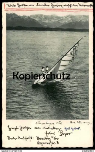 ALTE POSTKARTE SEGLER AUF DEM STARNBERGER SEE FOTOGRAF RICHARD WÖRSCHING 1935 STARNBERG Schiff ship bateau postcard cpa