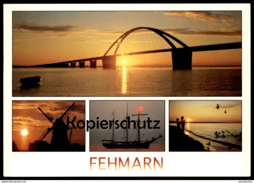 ÄLTERE POSTKARTE FEHMARN SONNENUNTERGANG SEGELSCHIFF FEHMARNSUNDBRÜCKE WINDMÜHLE mole moulin mill windmill AK postcard