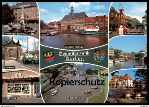 ÄLTERE POSTKARTE EMDEN SEEHAFENSTADT AUSSENHAFEN OTTIFANTEN OTTO HUUS HAFEN SAR SCHIFF Wappen Schiffe ship AK postcard