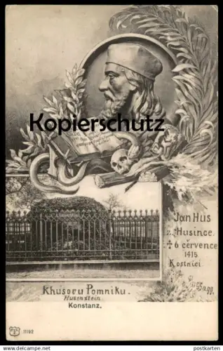 ALTE POSTKARTE KONSTANZ HUSENSTEIN Khusovu Pomniku Jan Hus Totenschädel Skull Teufel devil diable postcard cpa Kostnice