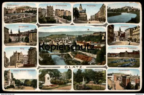 ALTE POSTKARTE GLATZ RING SELLGITTPLATZ STADTBAHNHOF ROSSMARKT Klodzko Kladsko Polska Poland Polen Schlesien postcard