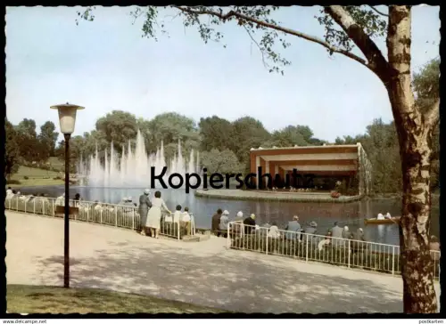 ÄLTERE POSTKARTE DORTMUND BUNDESGARTENSCHAU 1959 GROSSES WASSERKONZERT IM BUSCHMÜHLENTEICH BUGA Park Ansichtskarte