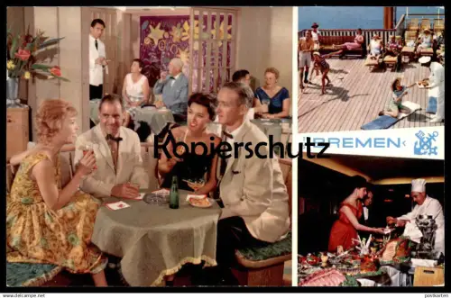 ÄLTERE POSTKARTE TURBINEN-SCHNELLDAMPFER BREMEN STEAMER SHIP STEAMSHIP SCHIFF DAMPFER LIFE ON BOARD SHUFFLEBOARD AK cpa