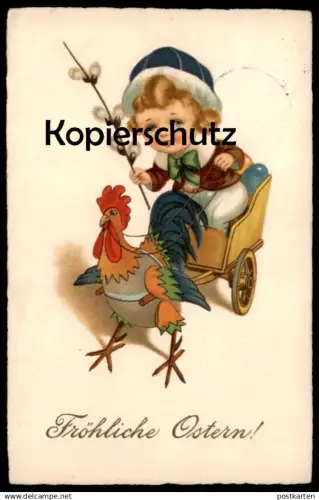 ALTE POSTKARTE FRÖHLICHE OSTERN HAHN ZIEHT KARREN MIT KIND Kutsche Kutscher Osterfest Easter Ansichtskarte cpa postcard