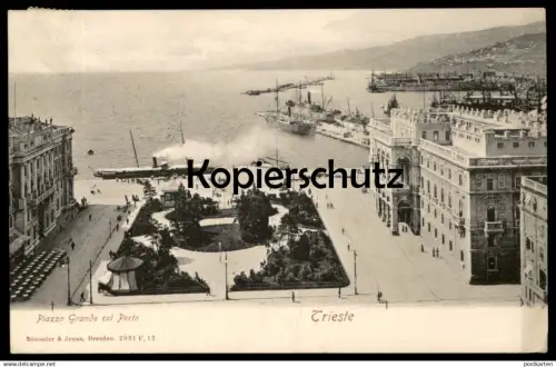 ALTE POSTKARTE TRIESTE PIAZZA GRANDE COL PORTO HAFEN TRIEST Schiff Dampfer Ansichtskarte AK postcard cpa
