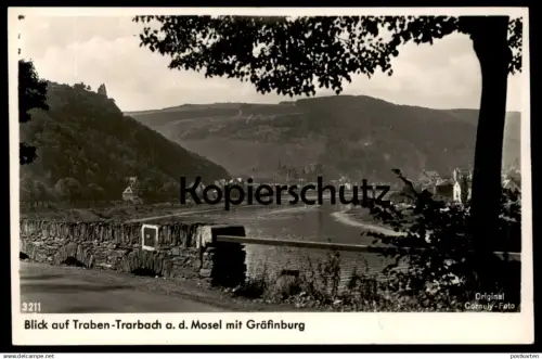 ALTE POSTKARTE TRABEN-TRARBACH AN DER MOSEL 1941 LANDSTRASSE RUINE GRÄFINBURG PANORAMA Ansichtskarte AK postcard cpa