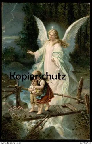 ALTE KÜNSTLER POSTKARTE SCHUTZENGEL ZABATERI KINDER enfants children Engel guardian angel ange gardien angelo