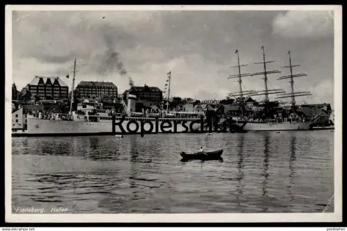 ALTE POSTKARTE FLENSBURG HAFEN SCHÖNE GRENZSTADT DER NORDMARK HAPAG DAMPFER KAISER SCHIFF Kai Harbour Port ship postcard